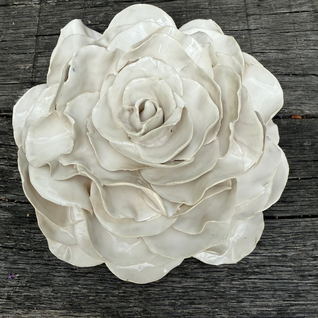 Large white ceramic rose wall flower