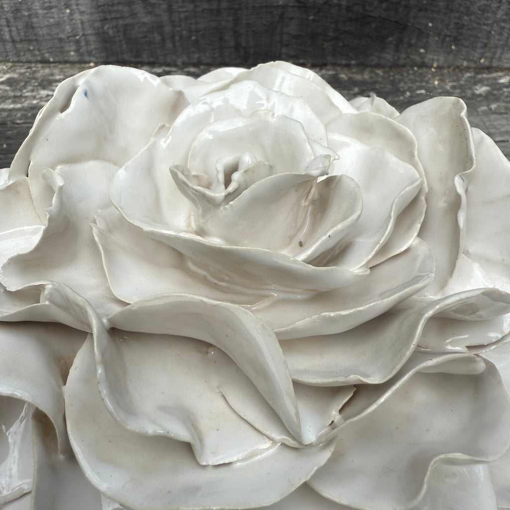 Large white ceramic rose wall flower