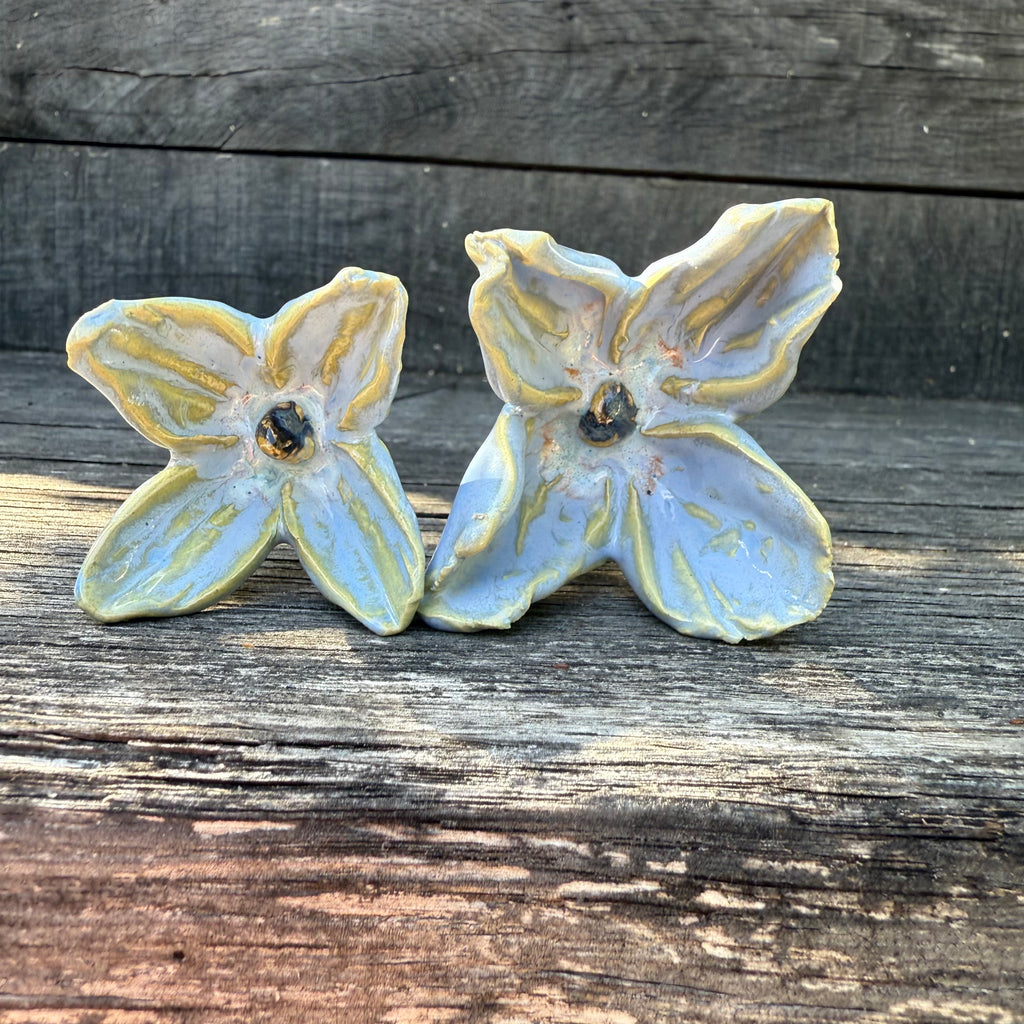 Handmade Pale Blue Ceramic Flowers on Metal Stems