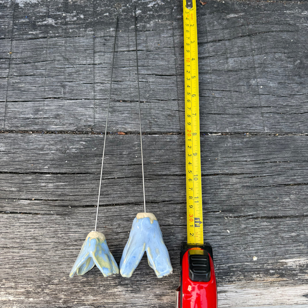 Handmade Pale Blue Ceramic Flowers on Metal Stems