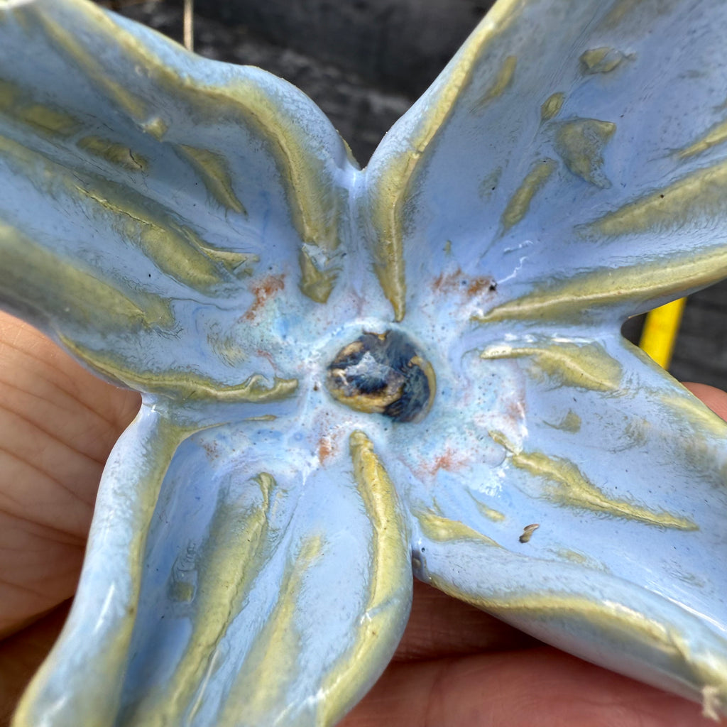 Handmade Pale Blue Ceramic Flowers on Metal Stems