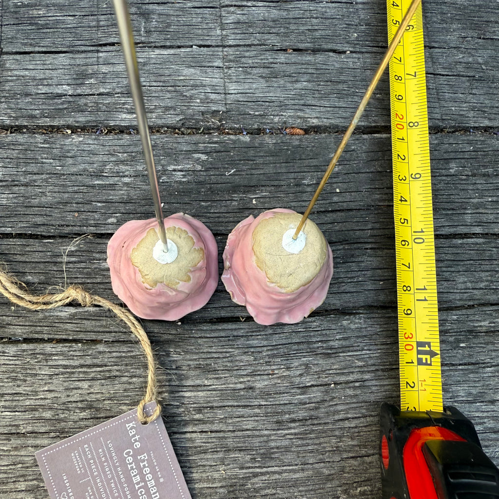 Handmade Pale Rose Ceramic Flowers on Metal Stems