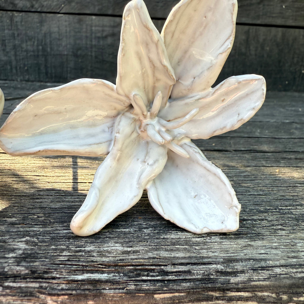 Handmade White Ceramic Flowers on Metal Stems