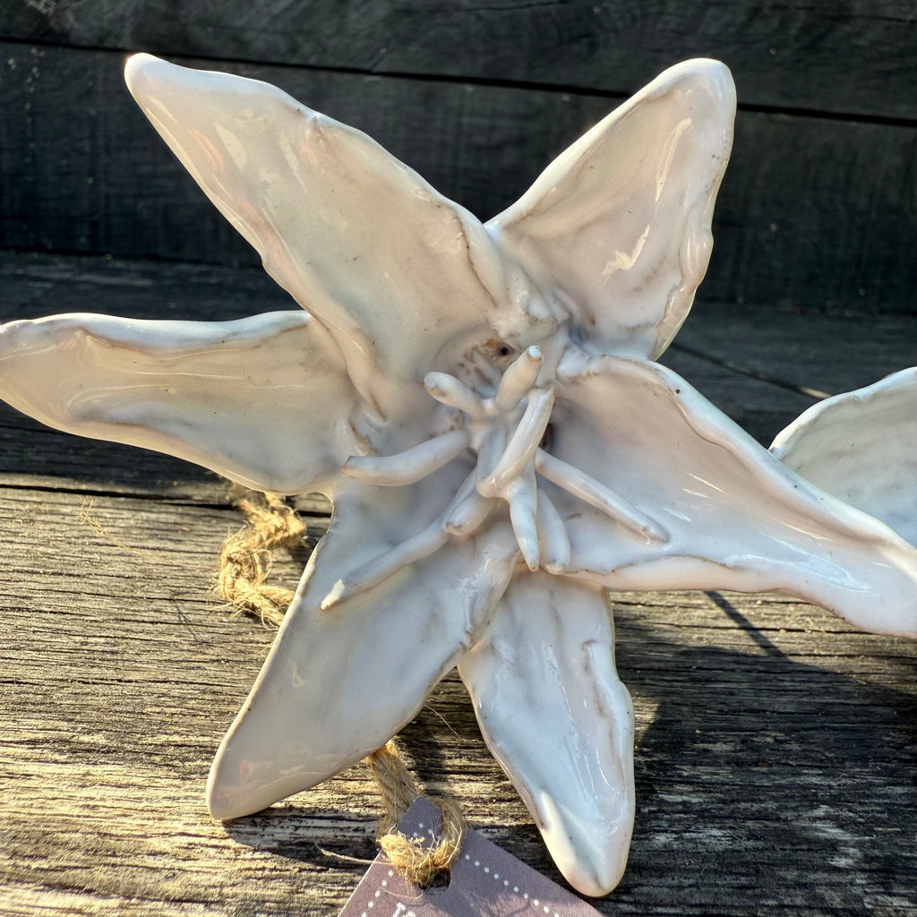 Handmade White Ceramic Flowers on Metal Stems