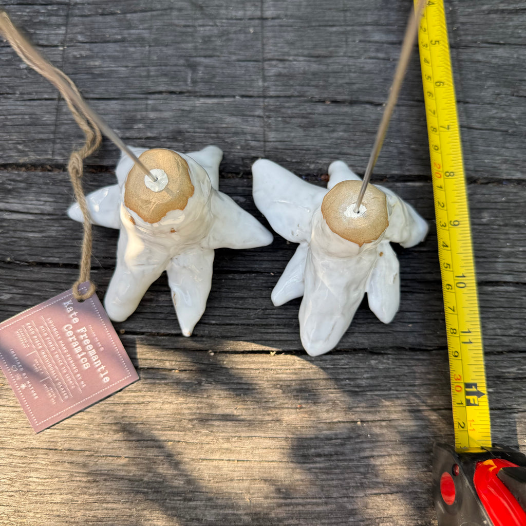 Handmade White Ceramic Flowers on Metal Stems