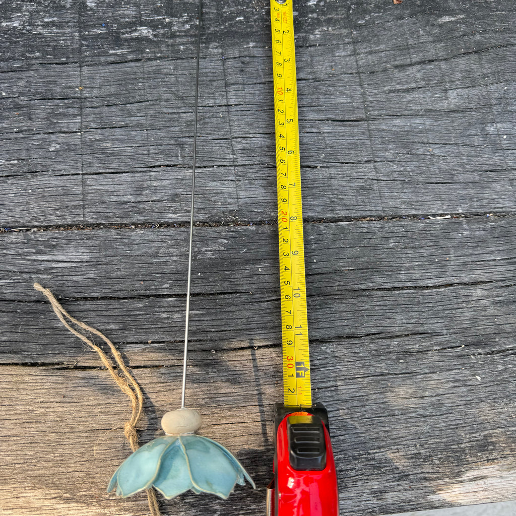 Handmade Blue Ceramic Flower on Metal Stem