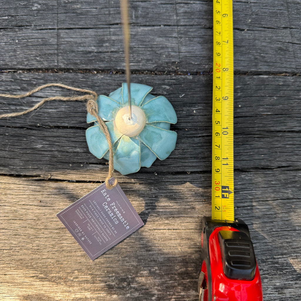 Handmade Blue Ceramic Flower on Metal Stem