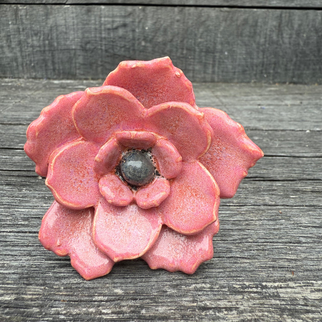 Handmade set of 3 ceramic flowers (each on a metal stem)