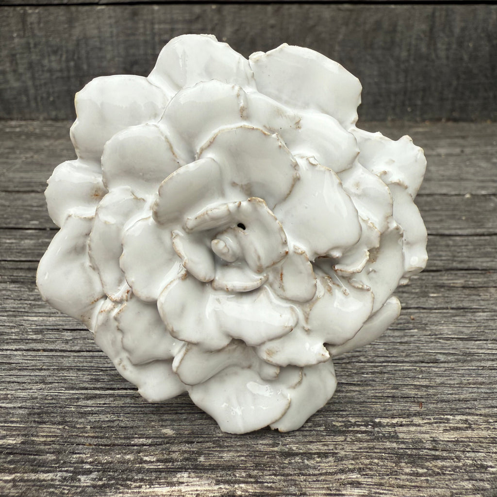 Handmade set of 3 ceramic flowers (each on a metal stem)