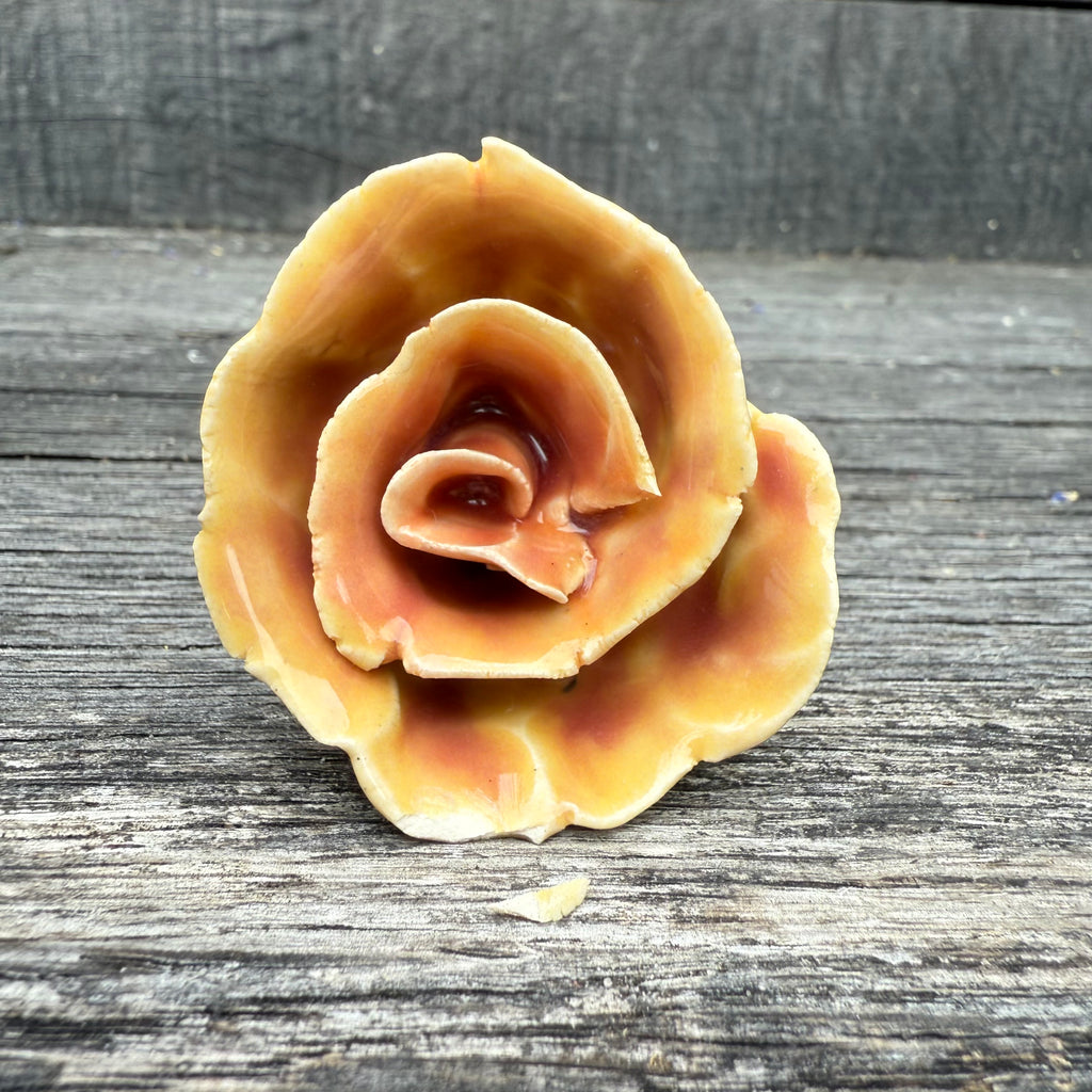 Handmade set of 3 ceramic flowers (each on a metal stem)