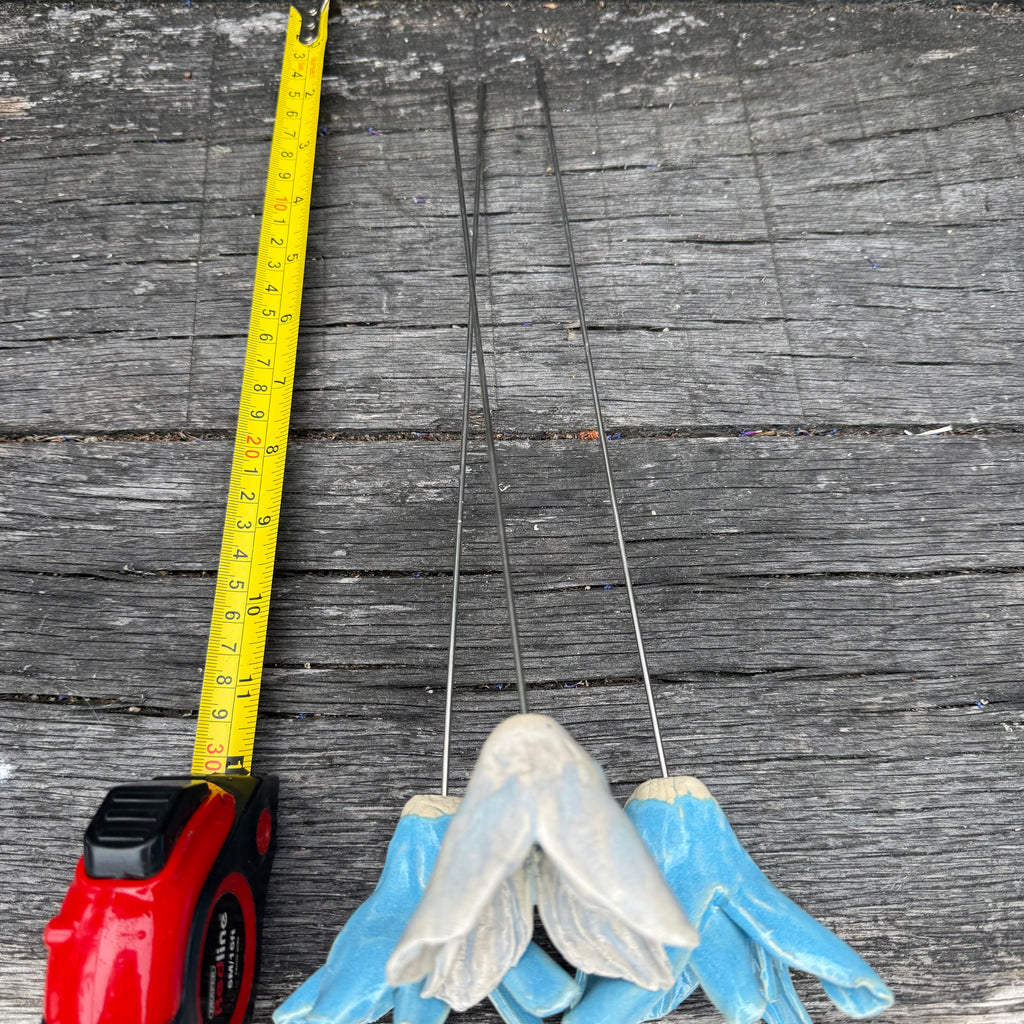 Handmade set of 3 ceramic blue flowers (each on a metal stem)