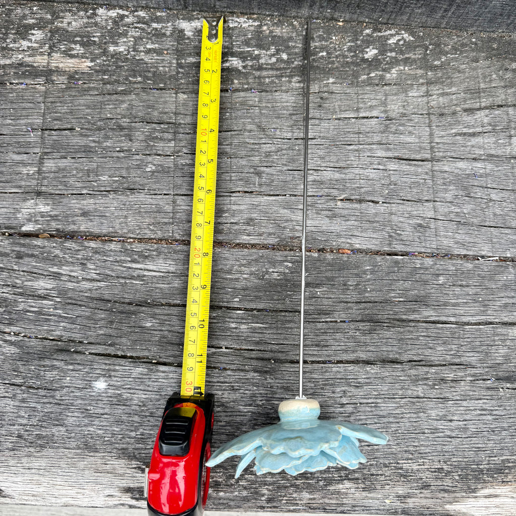 Handmade Soft Blue Ceramic Flower on Metal Stem