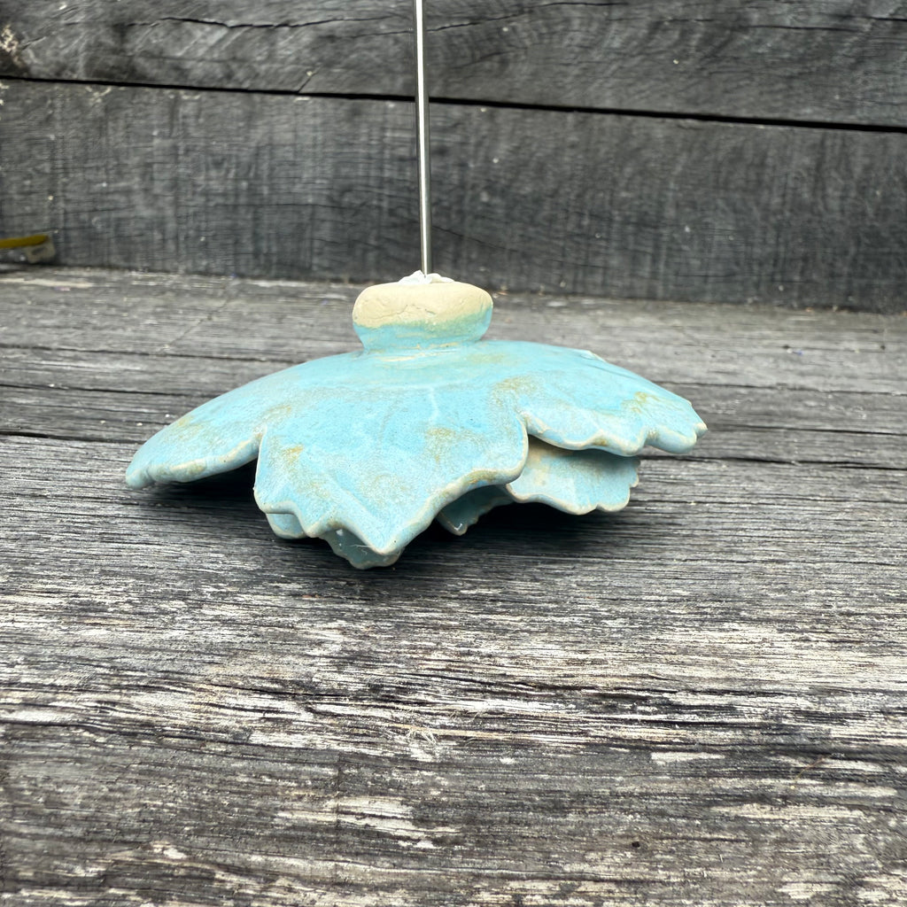 Handmade Soft Blue Ceramic Flower on Metal Stem
