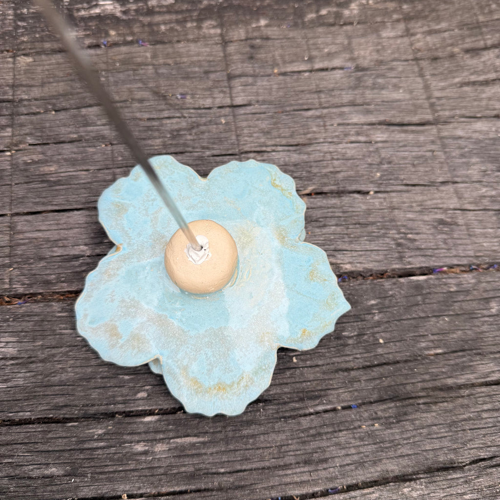 Handmade Soft Blue Ceramic Flower on Metal Stem