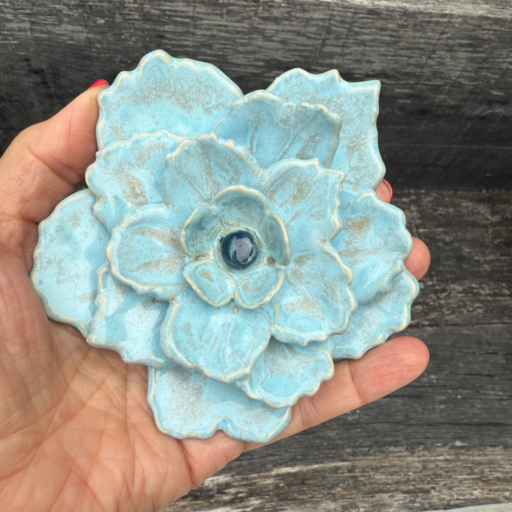 Handmade Soft Blue Ceramic Flower on Metal Stem