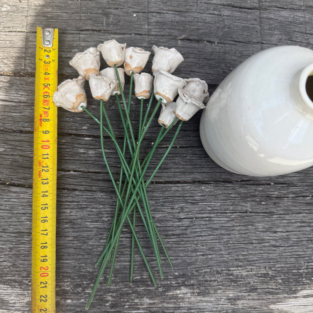 Rosy Posy - 12 white ceramic flowers with vase