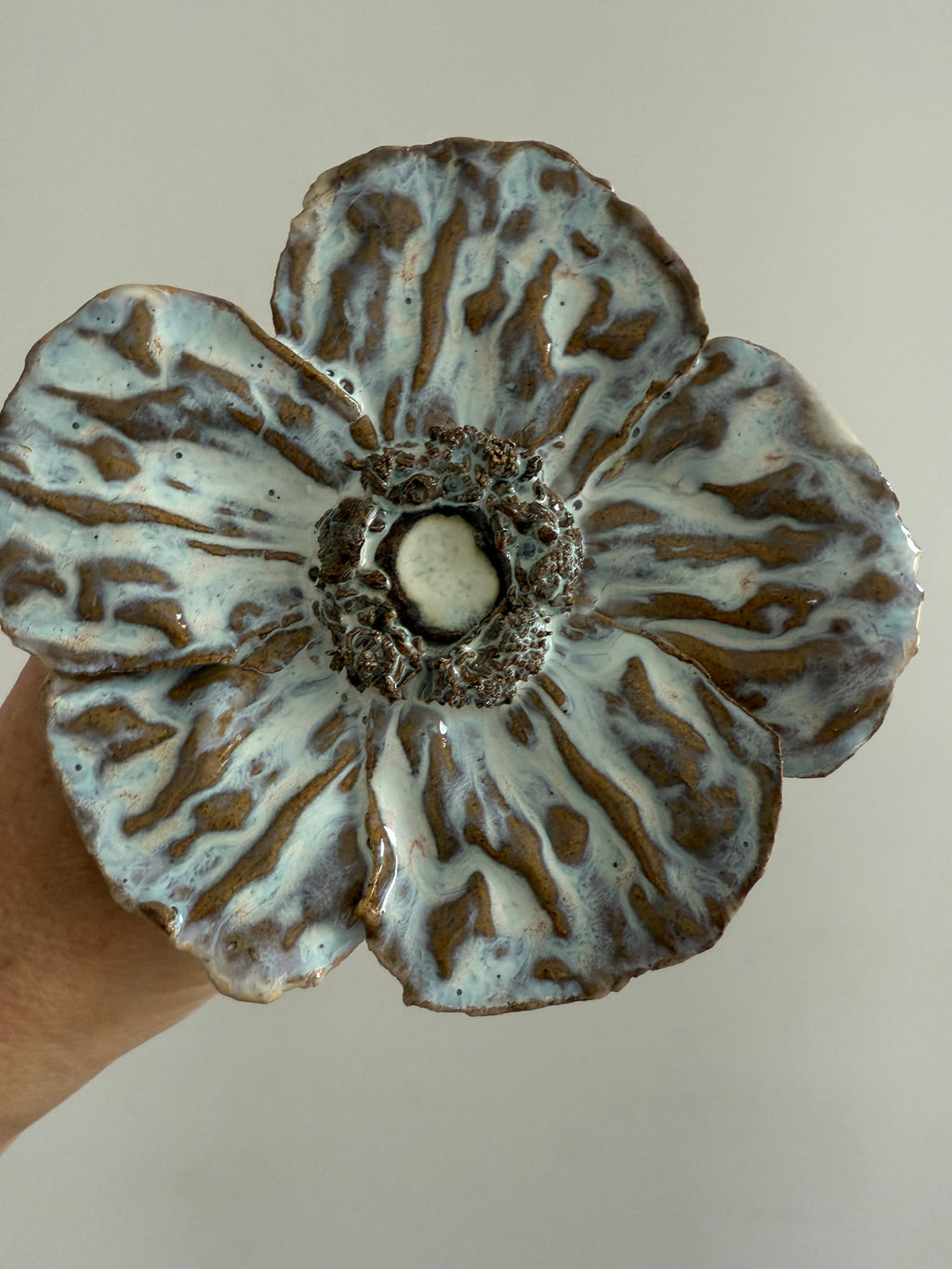 A set of 3 Blooming textured poppies on metal stems