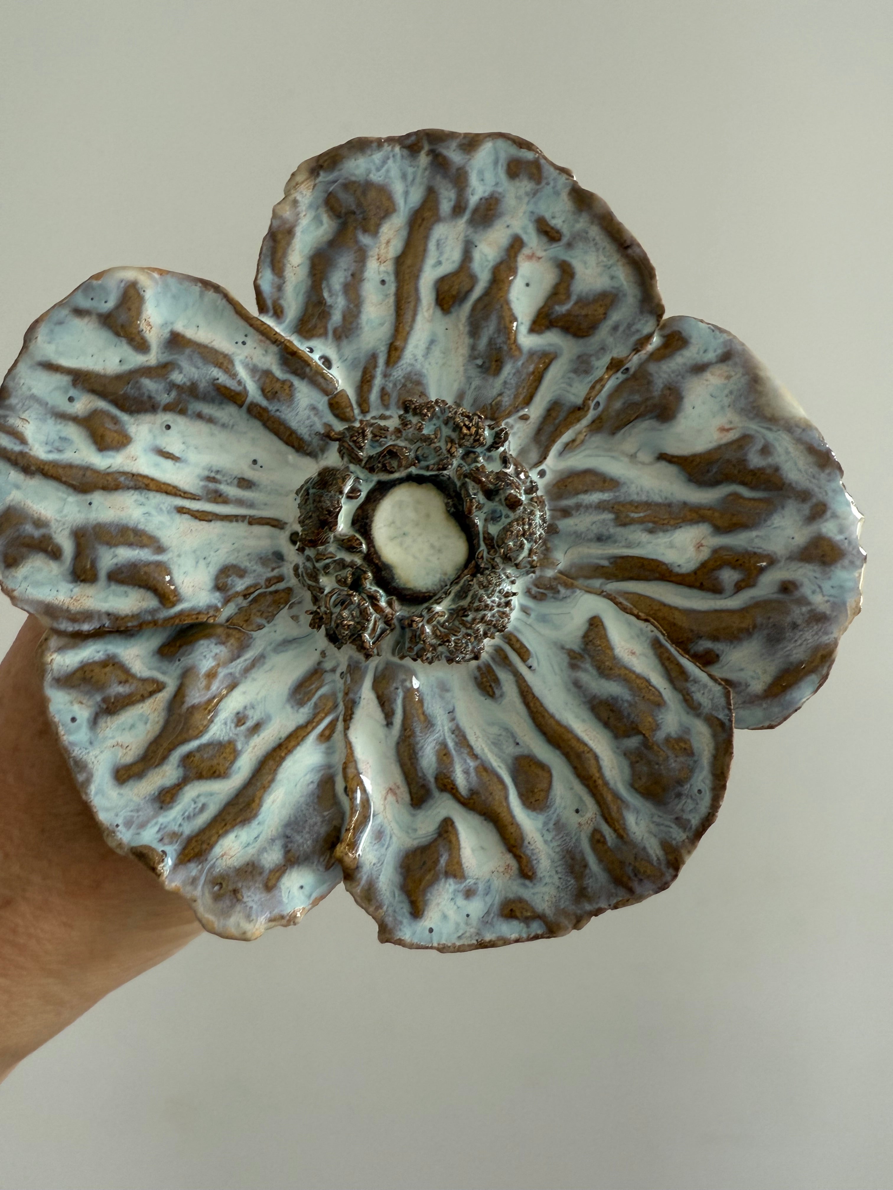 A set of 3 Blooming textured poppies on metal stems