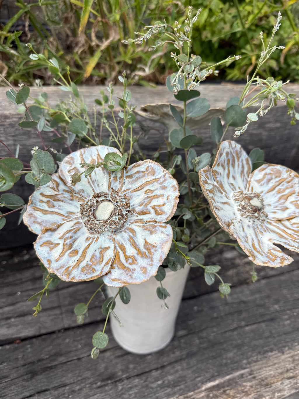 A set of 3 Blooming textured poppies on metal stems