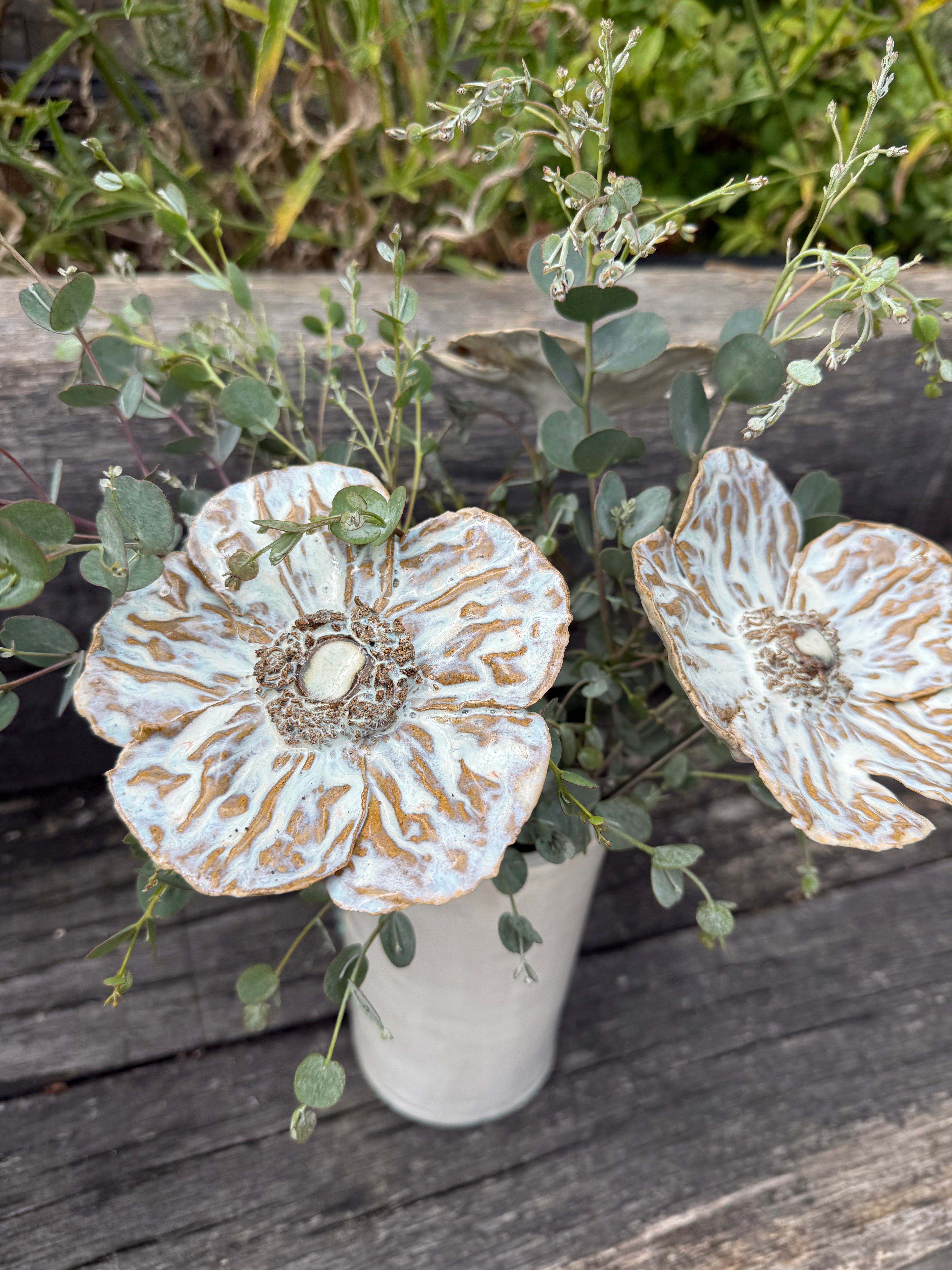 A set of 3 Blooming textured poppies on metal stems