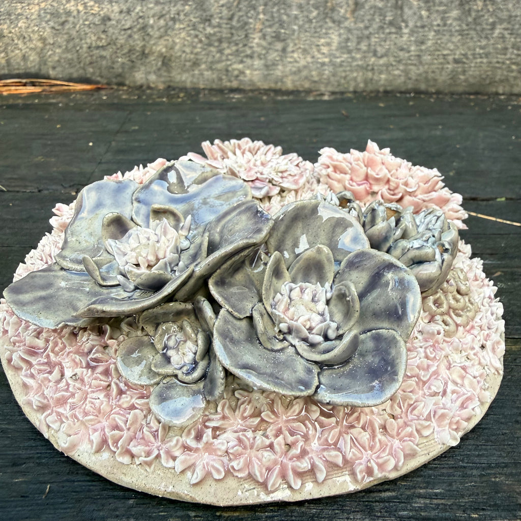 Dusky Pink/grey Flower Dome wall hanging/table centre piece