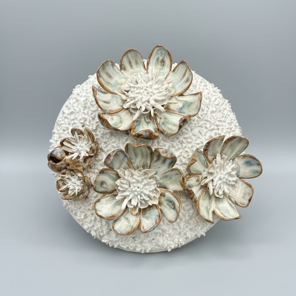 white and blue ceramic flower centre piece